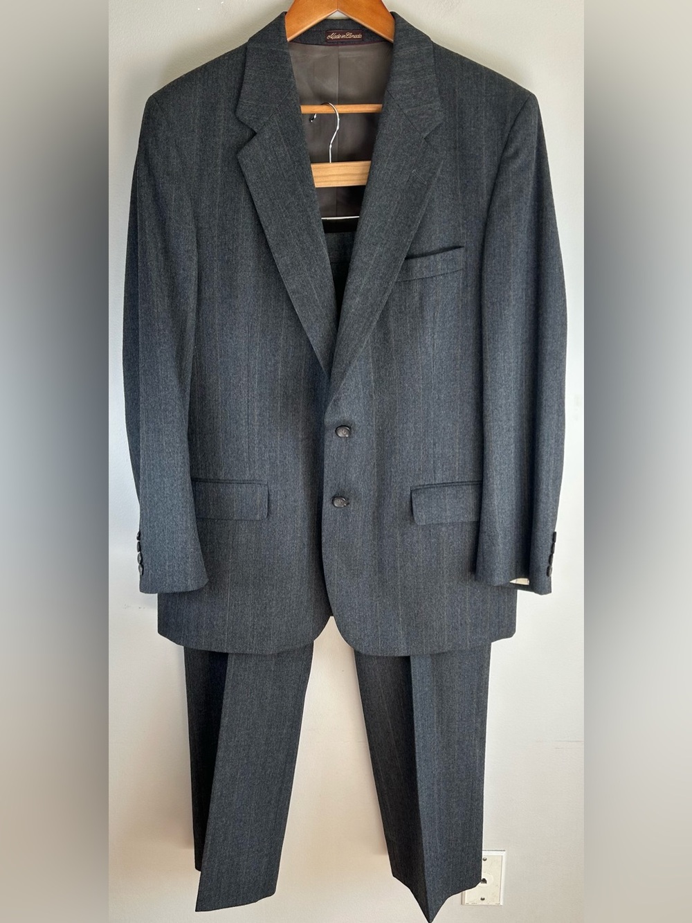 Chaps Ralph Lauren 44R 38x29 Gray Pinstripes 2pc Suit Flannel Wool VTG 90s EUC